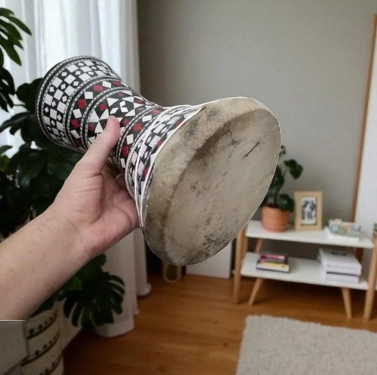 Handmade Egyptian Tabla Drum 10.6" Inlaid Doumbek Goat Skin Percussion Instrument