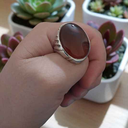 Vintage Men 925 Strling Silver Ring Natural Yemeni Liver Agate Handmade Size 10