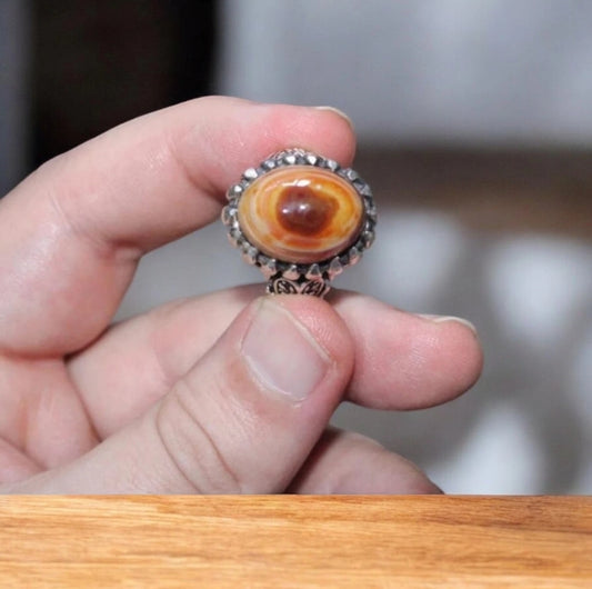 Vintage Men 925 Strling Silver Ring Natural Yemeni Liver Agate Handmade Size 10