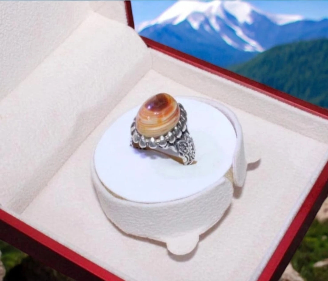 Vintage Men 925 Strling Silver Ring Natural Yemeni Liver Agate Handmade Size 10