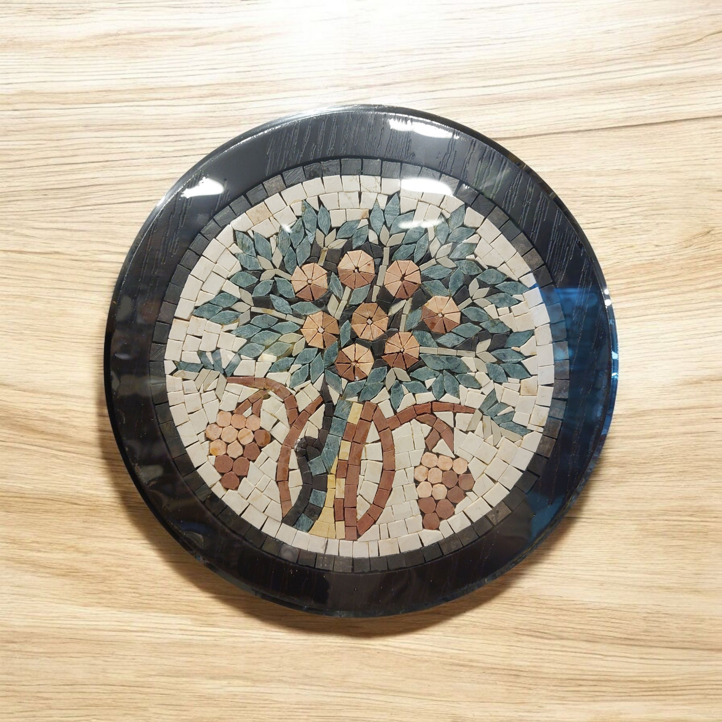 Handmade Mosaic Wall Art Round Stone Tile Fruit Tree Decor Home Hanging Plaque